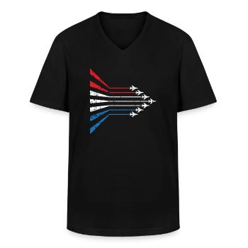 Amerikanische Flagge USA Flugzeug Düsenjäger 4. Juli - Männer-T-Shirt mit V-Ausschnitt - Schwarz - Vorne - AI Model Male 178 dark (178cm)