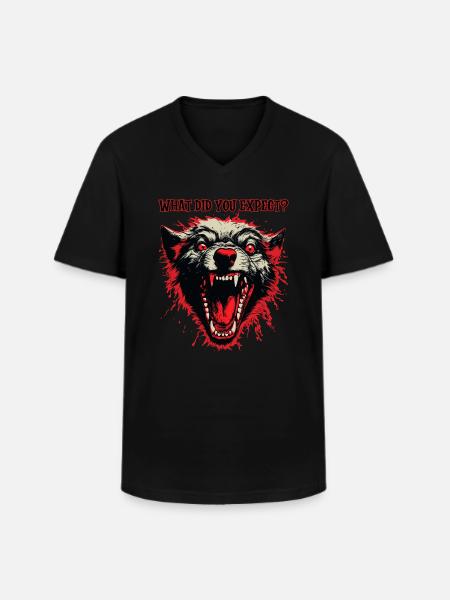 Demon Dog head, fangs - Men's V-Neck T-Shirt - black
