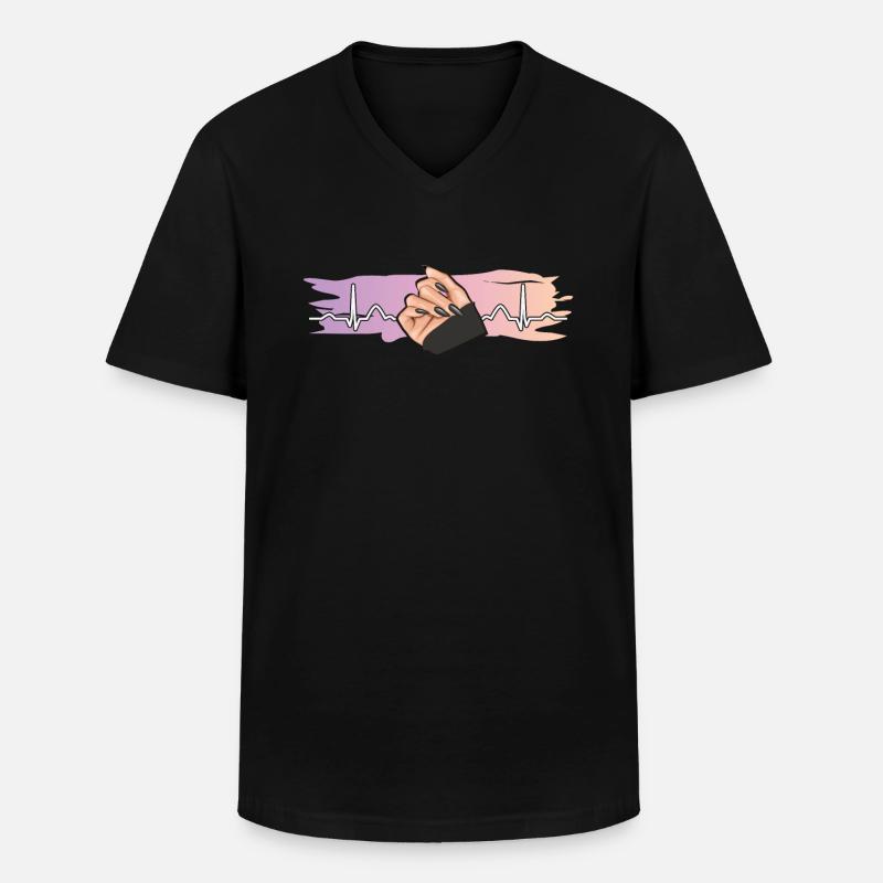 Heartbeat Naildesign Nagelstudio Tech - Männer-T-Shirt mit V-Ausschnitt - Schwarz