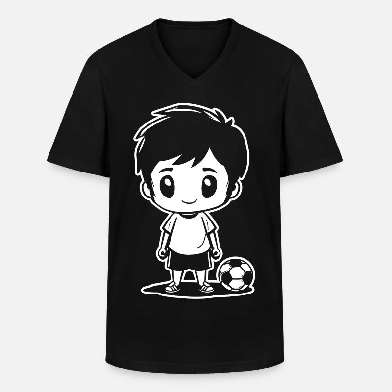 Fußball Junge Zeichnung - Männer-T-Shirt mit V-Ausschnitt - Schwarz