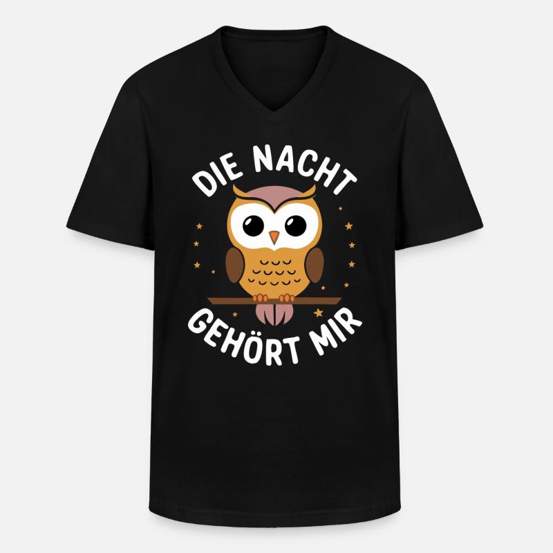 Nachteule Eule Eulen Vogel - Männer-T-Shirt mit V-Ausschnitt - Schwarz