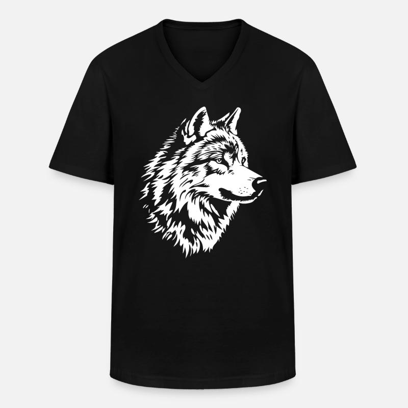 Wolf Gesicht - Männer-T-Shirt mit V-Ausschnitt - Schwarz