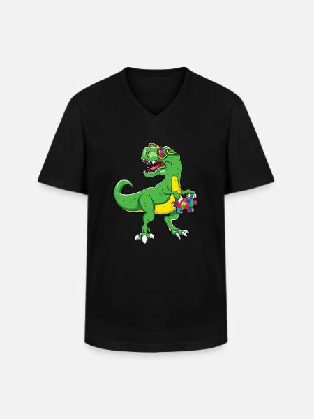Autism Dinosaur Puzzle Cool - Men's V-Neck T-Shirt - black