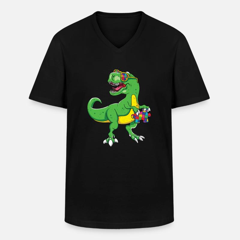Autismus Dinosaurier Puzzle Cool - Männer-T-Shirt mit V-Ausschnitt - Schwarz