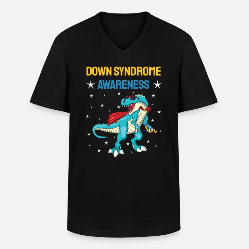 Dinosaurier Down Syndrom Bewusstsein - Männer-T-Shirt mit V-Ausschnitt - Schwarz