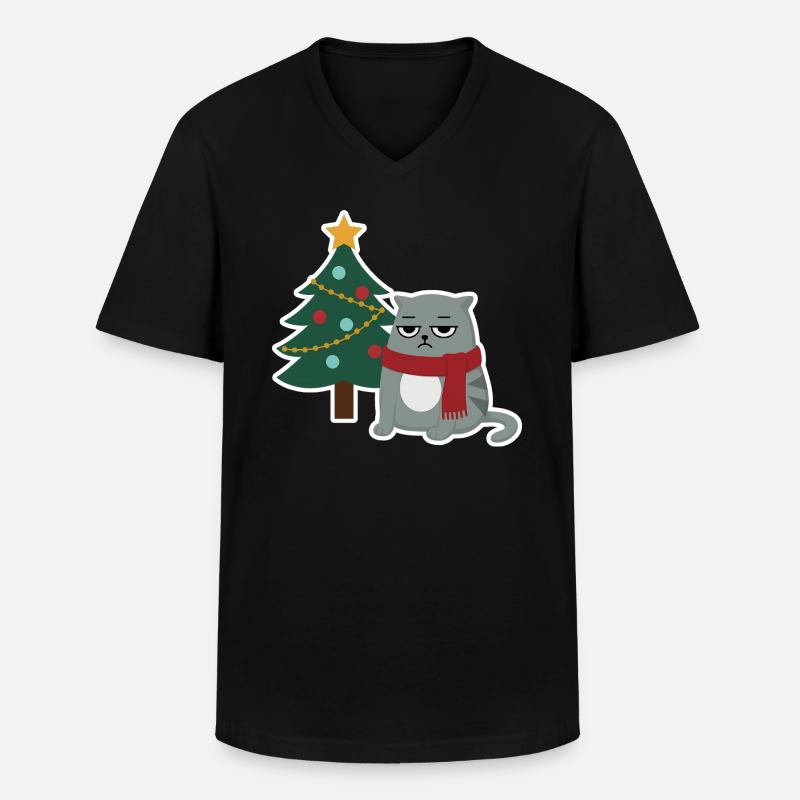 Cat Grumpy Christmas - Men's V-Neck T-Shirt - black