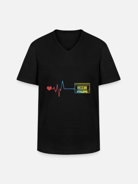 Cassette Pulse Heartbeat - Men's V-Neck T-Shirt - black