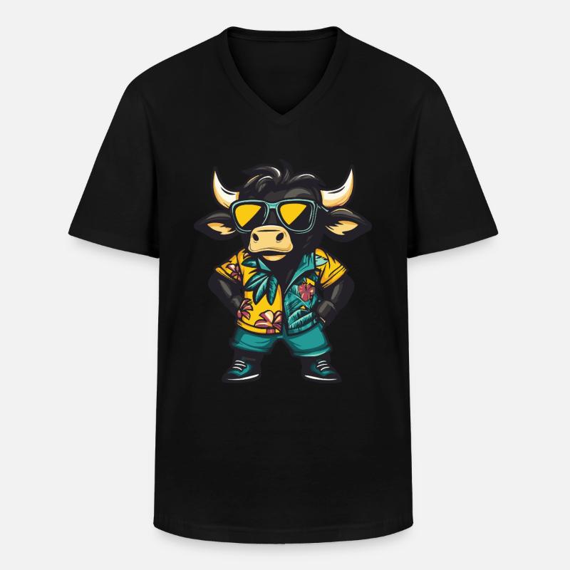 Stier Comic Lustig Sommer - Männer-T-Shirt mit V-Ausschnitt - Schwarz