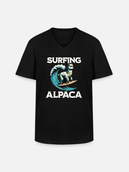 Surfing Alpaca - Men's V-Neck T-Shirt - black