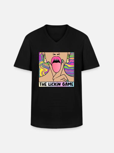 EROTIC POP-ART ARTWORK SEXY COMIC GIRL LICKING - Men's V-Neck T-Shirt - black