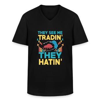 Exchange Forex Trading - Men's V-Neck T-Shirt - black - Front - AI Model Male 178 dark (178cm)