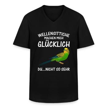 Wellensittiche machen mich glücklich - Männer-T-Shirt mit V-Ausschnitt - Schwarz - Vorne - AI Model Male 178 dark (178cm)