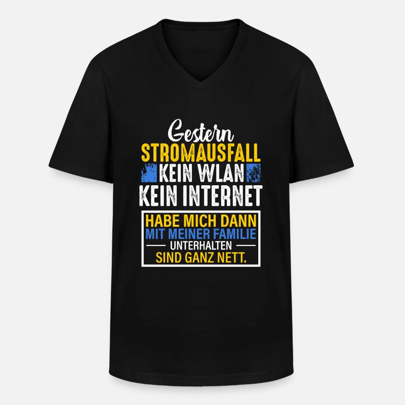 Gestern Stromausfall lustiger Spruch - Männer-T-Shirt mit V-Ausschnitt - Schwarz