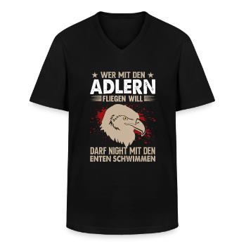 Wer mit den Adlern fliegen will Motivationsspruch - Männer-T-Shirt mit V-Ausschnitt - Schwarz - Vorne - AI Model Male 178 dark (178cm)