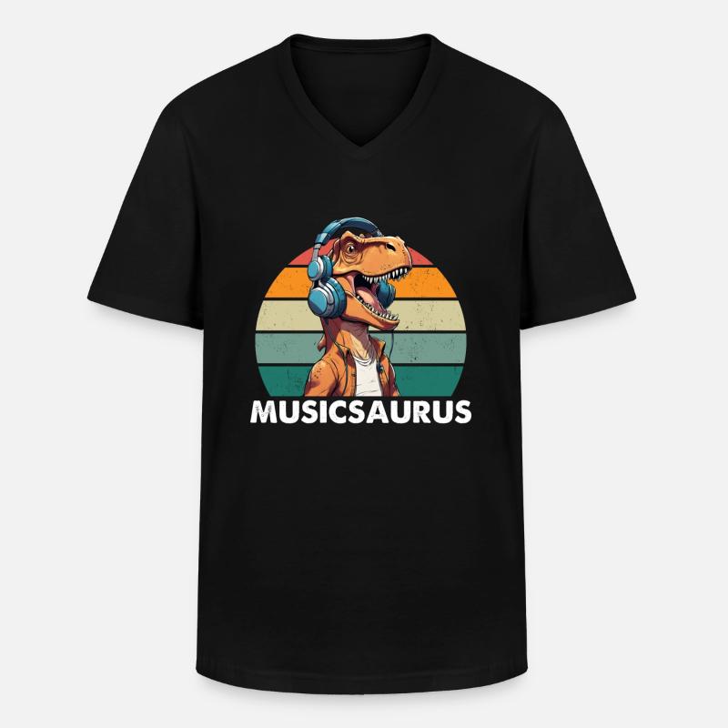 Musicsaurus - T-shirt col V Homme - noir