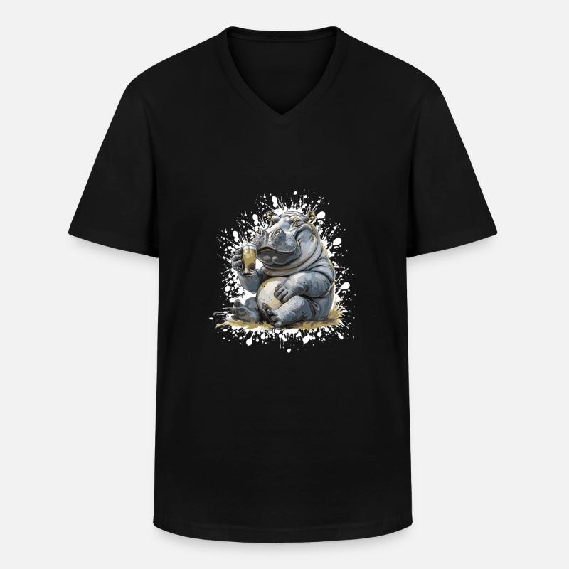 Nilpferd Bier Lustig - Männer-T-Shirt mit V-Ausschnitt - Schwarz