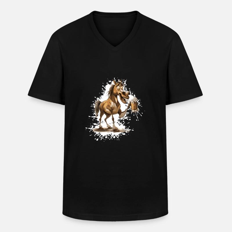 Pferd Bier Lustig - Männer-T-Shirt mit V-Ausschnitt - Schwarz