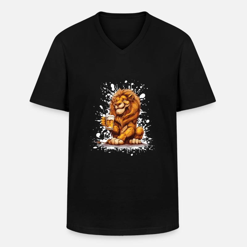 Löwe Bier Lustig - Männer-T-Shirt mit V-Ausschnitt - Schwarz