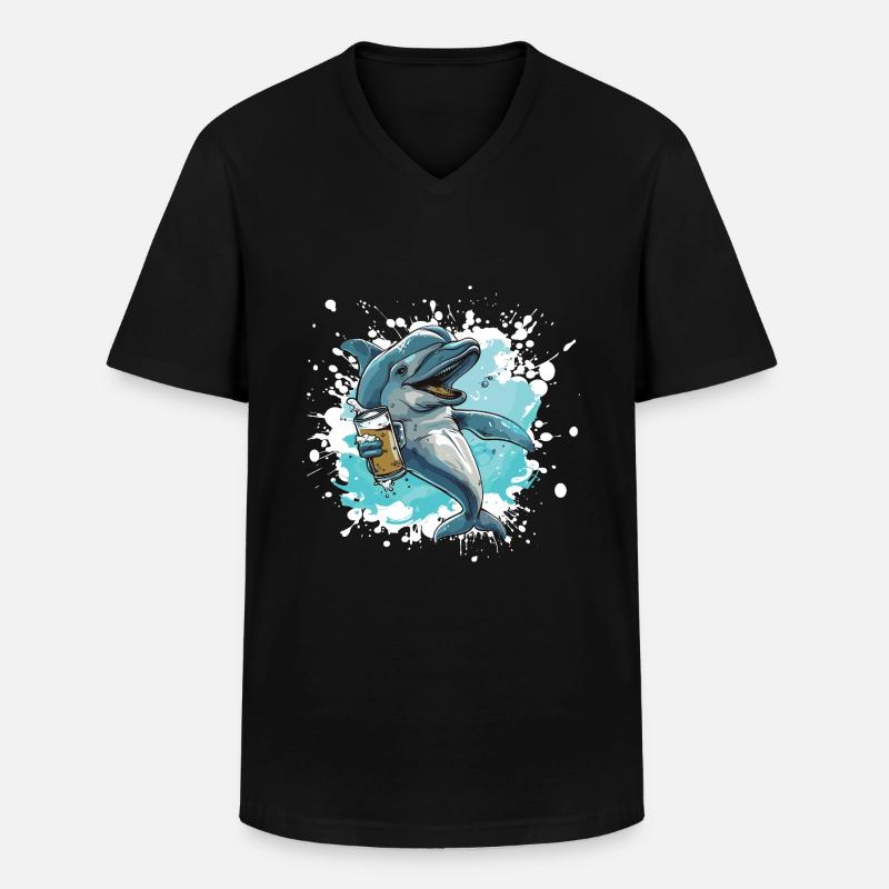 Delfin Bier Lustig - Männer-T-Shirt mit V-Ausschnitt - Schwarz