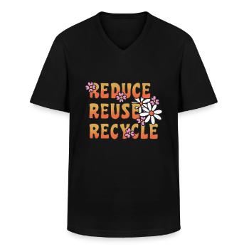 Reduce Reuse Recycle Flowers - Men's V-Neck T-Shirt - black - Front - AI Model Male 178 dark (178cm)