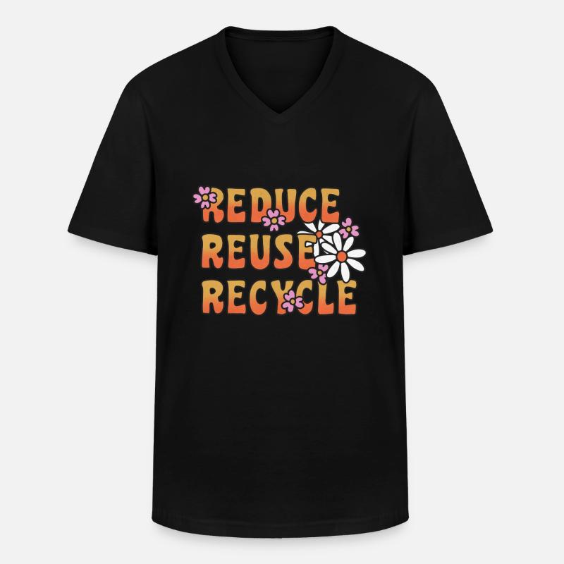 Reduce Reuse Recycle Blümchen - Männer-T-Shirt mit V-Ausschnitt - Schwarz