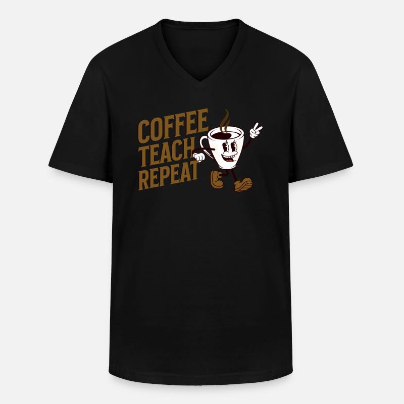 Coffee Teach Repeat - Männer-T-Shirt mit V-Ausschnitt - Schwarz