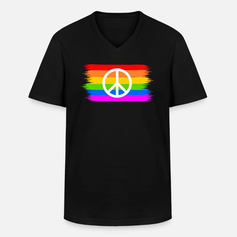 Peacezeichen auf LGBT Regenbogenfahne - Männer-T-Shirt mit V-Ausschnitt - Schwarz