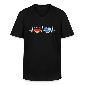 Herzschlag Deutschland Griechenland Geschenk 0753 - Männer-T-Shirt mit V-Ausschnitt - Schwarz - Vorne - AI Model Male 178 dark (178cm)