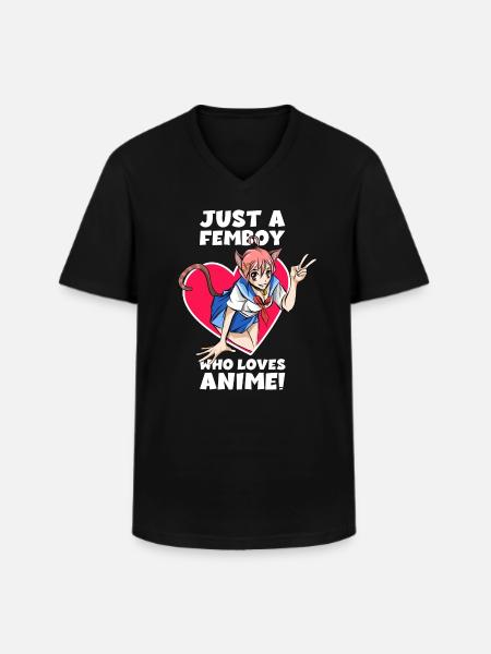 Femboy Anime Cosplay - Femboy Outfit Gaveidé - Klassisk herre T-shirt med V-udskæring - sort