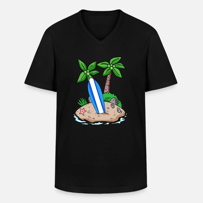 Insel mit Surfbrett - Männer-T-Shirt mit V-Ausschnitt - Schwarz