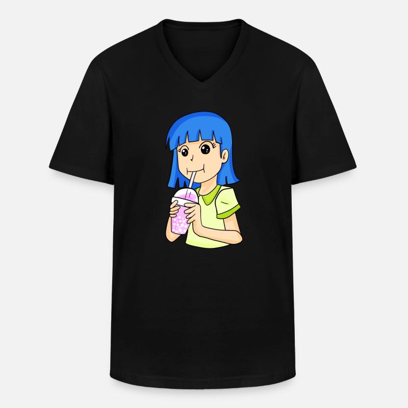 Anime Mädchen mit bubble tea - Männer-T-Shirt mit V-Ausschnitt - Schwarz