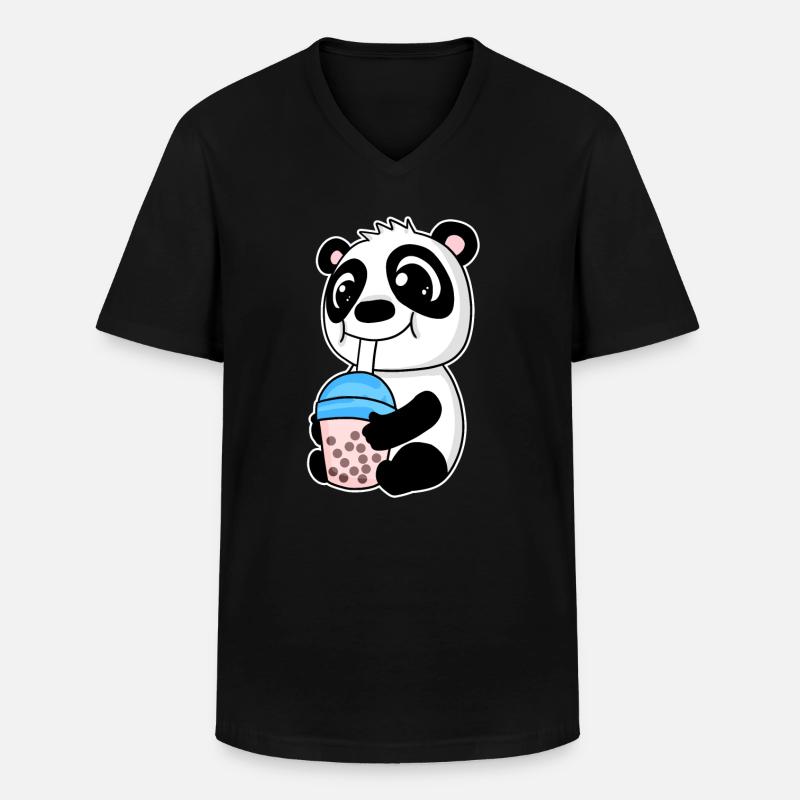 Bubble Tea Panda - Männer-T-Shirt mit V-Ausschnitt - Schwarz