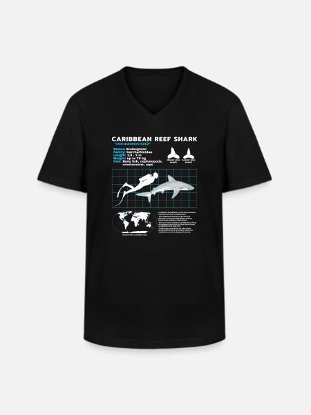Caribbean Reef Shark Datasheet - Men's V-Neck T-Shirt - black