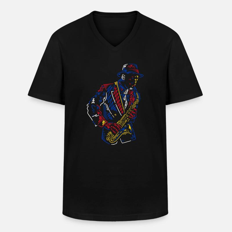 Saxophon Jazz - Männer-T-Shirt mit V-Ausschnitt - Schwarz