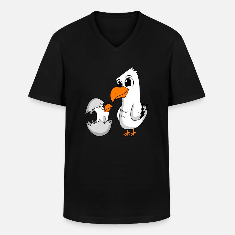 Möwe mit Baby Möwe - Männer-T-Shirt mit V-Ausschnitt - Schwarz