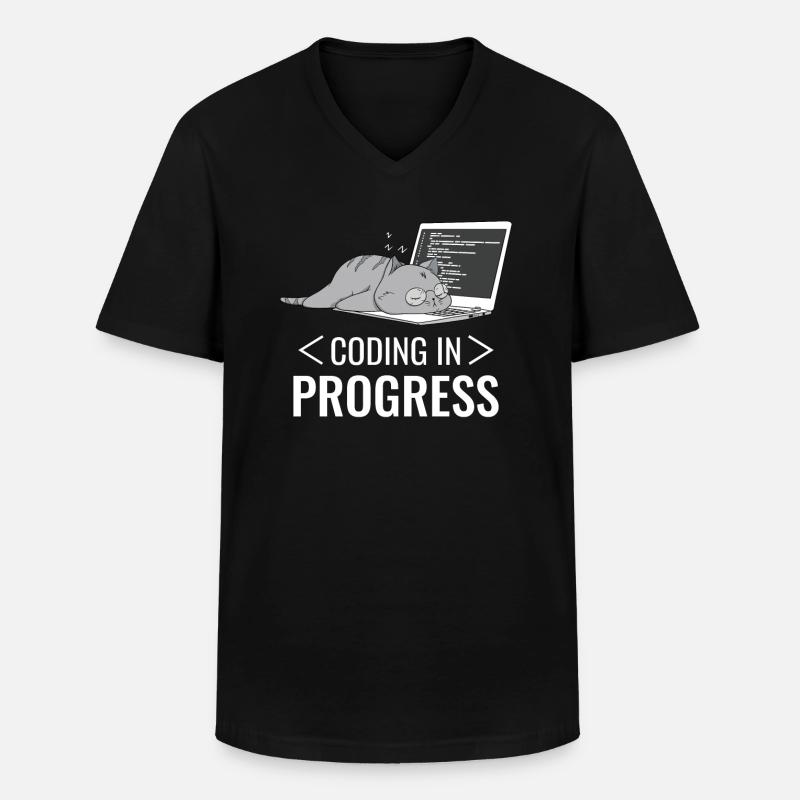 Programming Computer Nerd Cat - Men's V-Neck T-Shirt - black