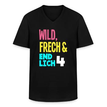 4. Geburtstag Wild, Frech & Endlich 4 Jahre - Männer-T-Shirt mit V-Ausschnitt - Schwarz - Vorne - AI Model Male 178 dark (178cm)
