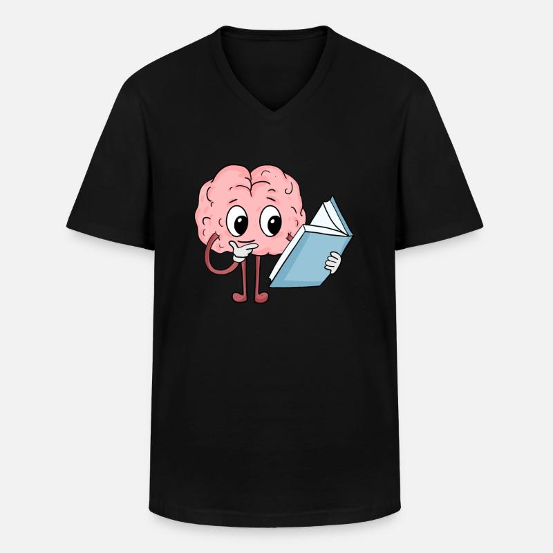 Gehirn am Lesen - Männer-T-Shirt mit V-Ausschnitt - Schwarz