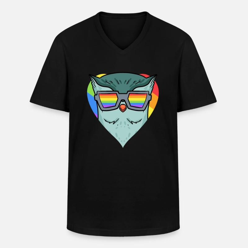 LGBT Tier Eule Regenbogen - Männer-T-Shirt mit V-Ausschnitt - Schwarz