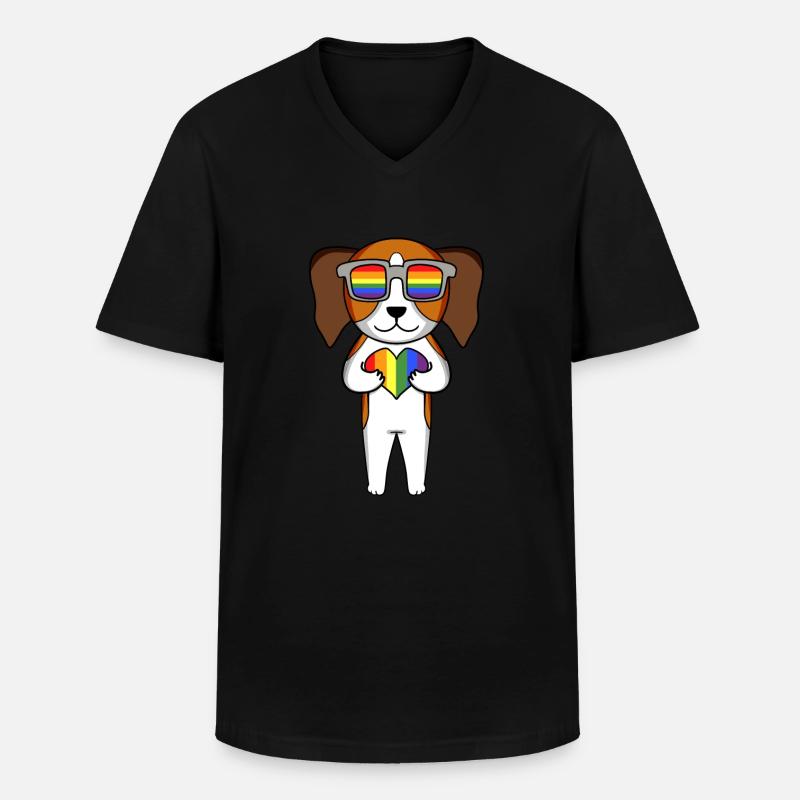 LGBT Hund Beagle Regenbogen - Männer-T-Shirt mit V-Ausschnitt - Schwarz