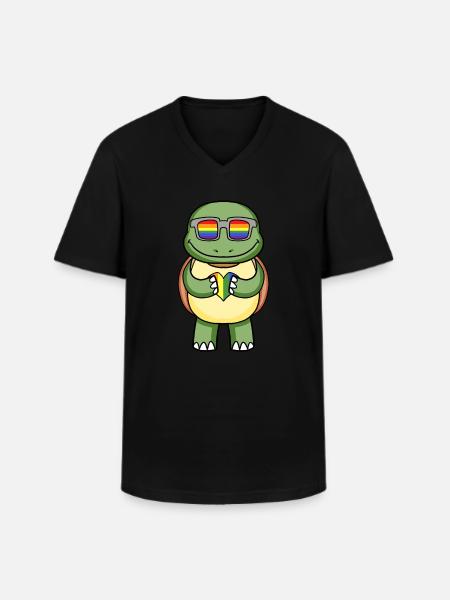 LGBT Animal Turtle Rainbow - Men's V-Neck T-Shirt - black
