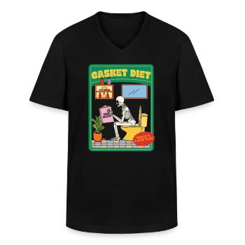 Casket Diet - Vegan Recipes - Skelly's 3 Step Plan - Men's V-Neck T-Shirt - black - Front - AI Model Male 178 dark (178cm)