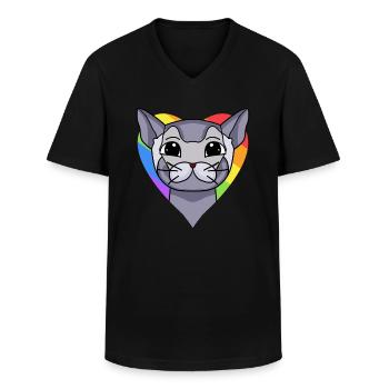 CHAT LGBT British Shorthair Rainbow - T-shirt col V Homme - noir - Devant - AI Model Male 178 dark (178cm)