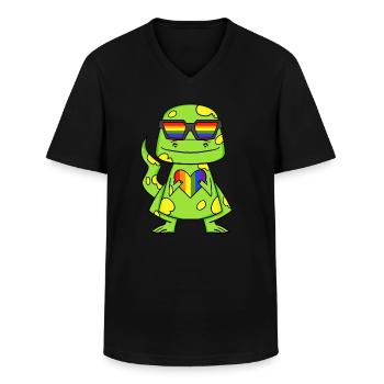 LGBT Animal Dinosaur Rainbow Heart - Men's V-Neck T-Shirt - black - Front - AI Model Male 178 dark (178cm)