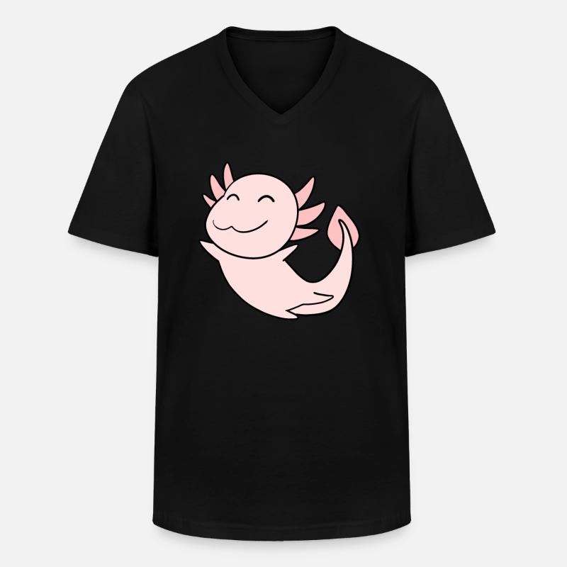 Süßes Axolotl Rosa - Männer-T-Shirt mit V-Ausschnitt - Schwarz