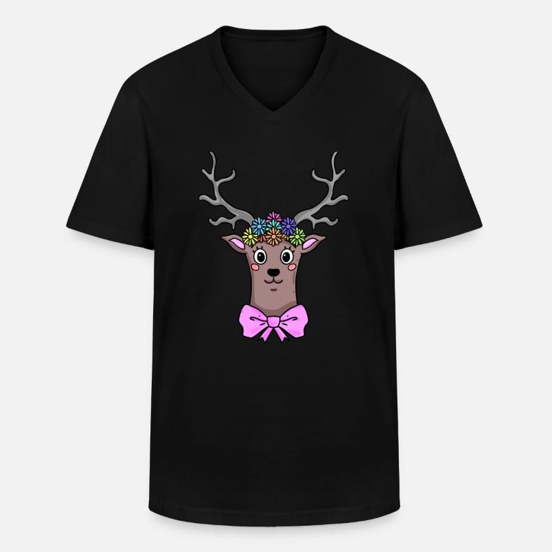 Reh Hirsch Illustration Geschenk - Männer-T-Shirt mit V-Ausschnitt - Schwarz