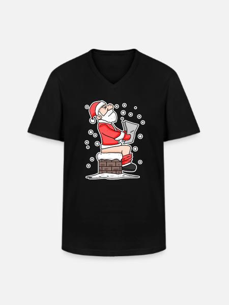 Noël Cheminée drôle Noël - T-shirt col V Homme - noir
