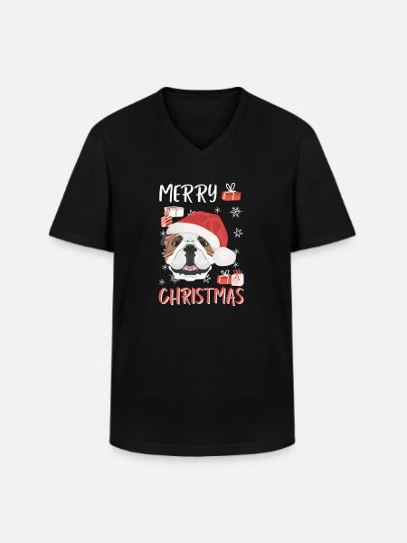 Bouledogue anglais Joyeux Noël - T-shirt col V Homme - noir