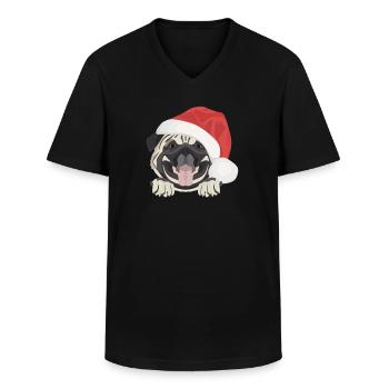 Mops Frohe Weihnachten - Männer-T-Shirt mit V-Ausschnitt - Schwarz - Vorne - AI Model Male 178 dark (178cm)