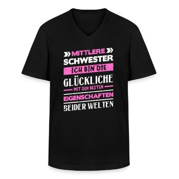 Mittelkind Sandwichkind Mittlere Schwester - Männer-T-Shirt mit V-Ausschnitt - Schwarz - Vorne - AI Model Male 178 dark (178cm)